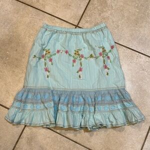 Y2K DA-NANG Aqua Embroidered Ruffle Skirt M Boho Johnny Was